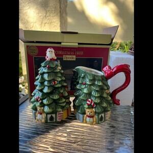 SPODE 250 Yr Anniversay Christmas Tree Creamer and Sugar Bowl Set NEW in Box
